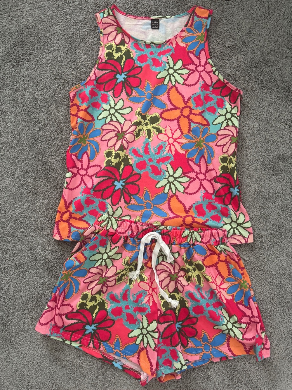 SHEIN Pastel Floral Print Top and Short Set in Pink, Mint, Light Blue